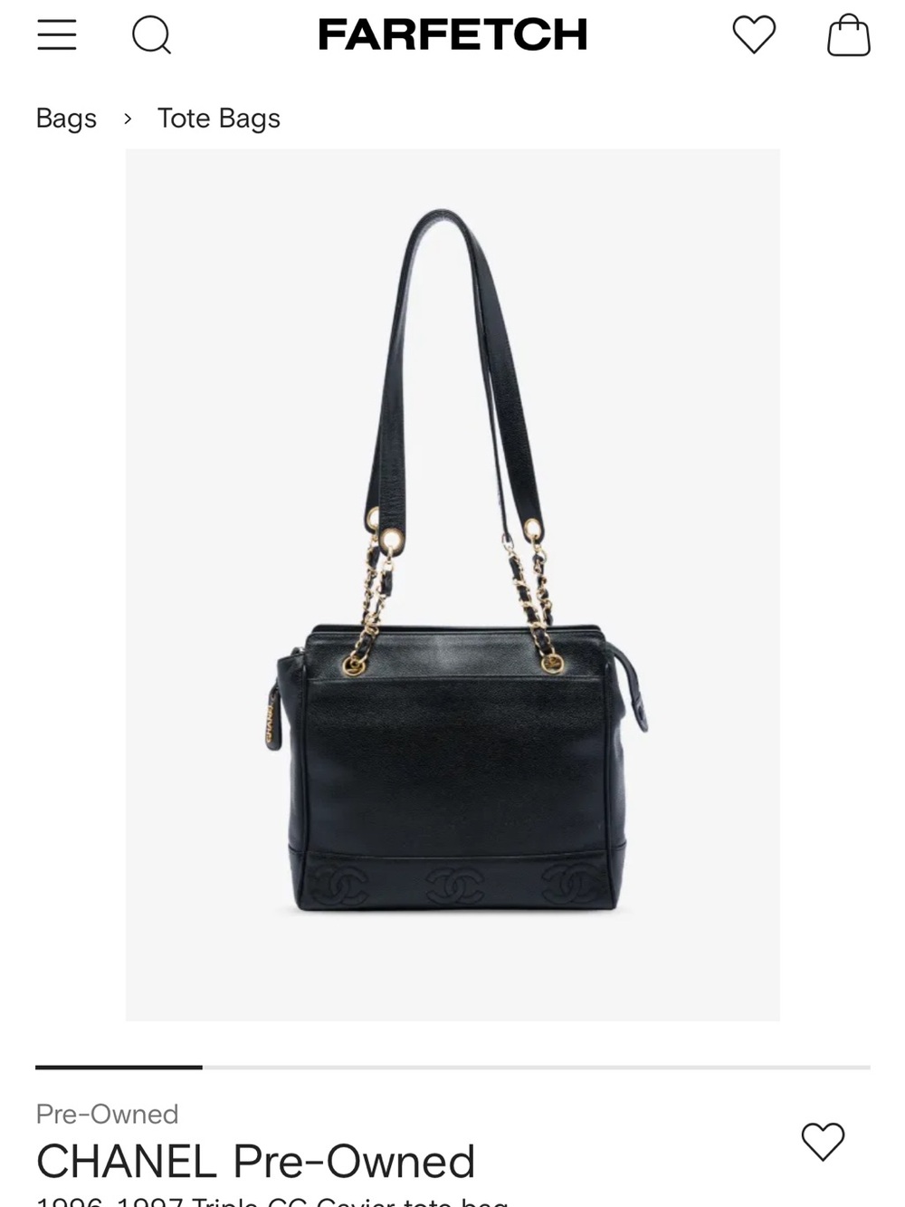 CHANEL Black Caviar Leather Shoulder Tote with Chain-Strap